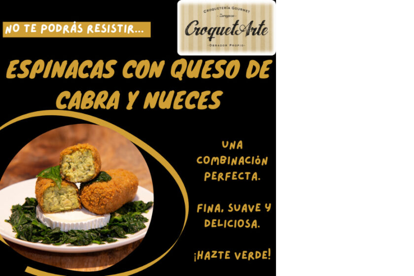 Croqueta de espinacas, queso de cabra y nueces - CroquetArte