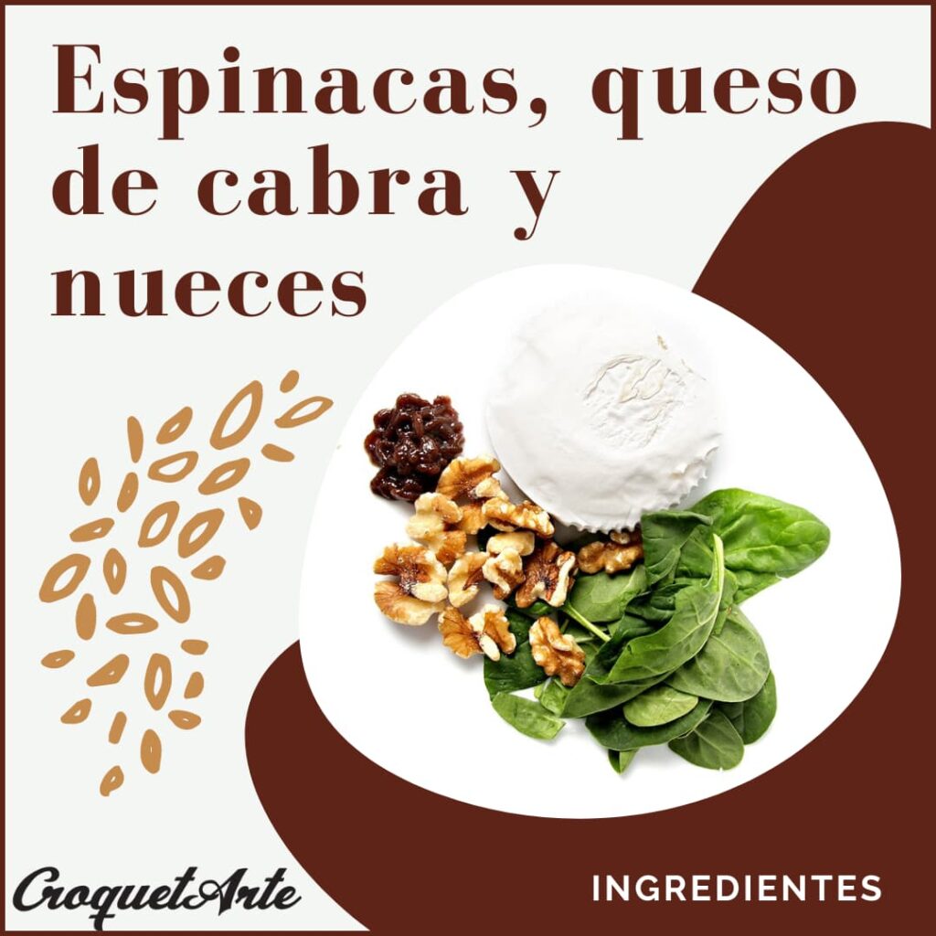 Ingredientes espinacas, queso cabra y nueces - CroquetArte