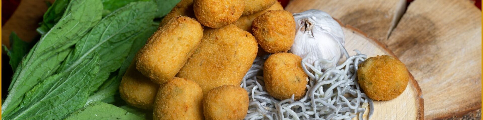 Croqueta de Borrajas con Gulas al Ajillo - CroquetArte